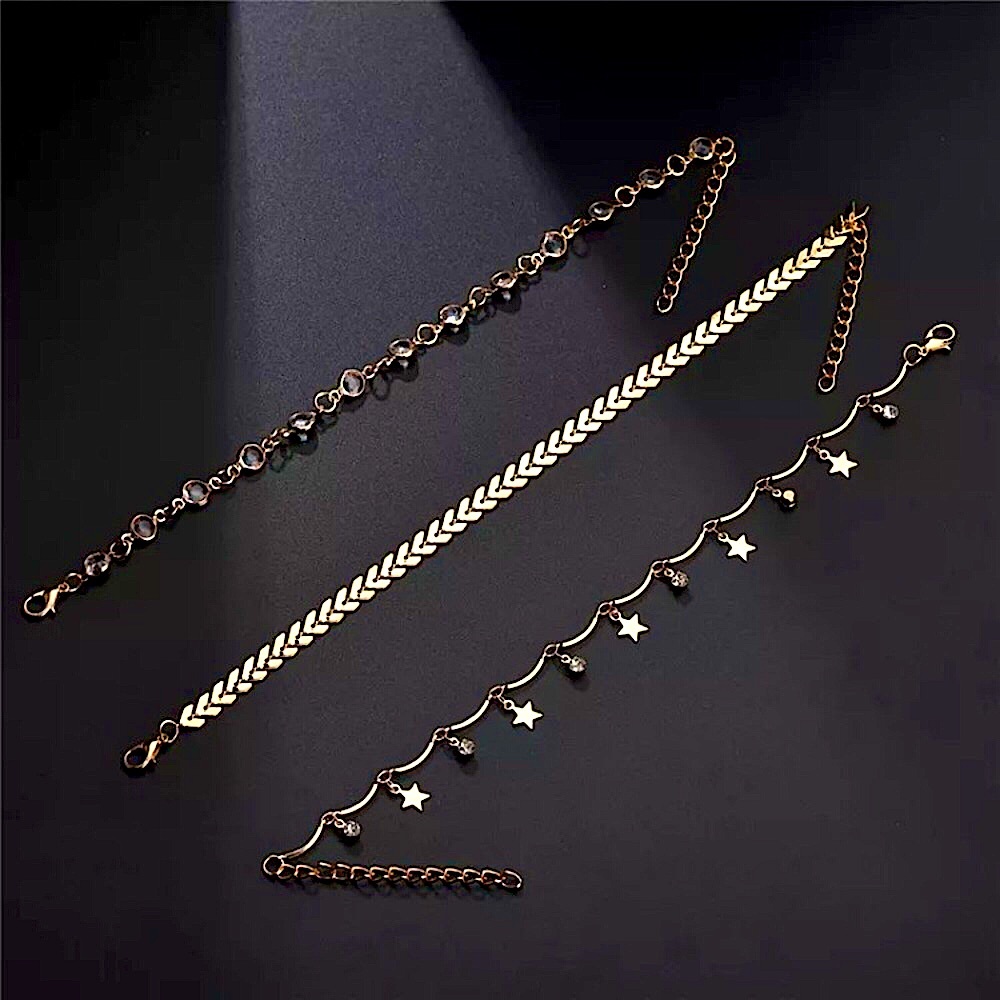 ⚜️𝟯𝟬%𝗢𝗙𝗙 𝗯𝘂𝗻𝗱𝗹𝗲𝘀 𝟯+⚜️ NEW 3 Layered Golden Fish Bone Anklet Set - Picture 5 of 8